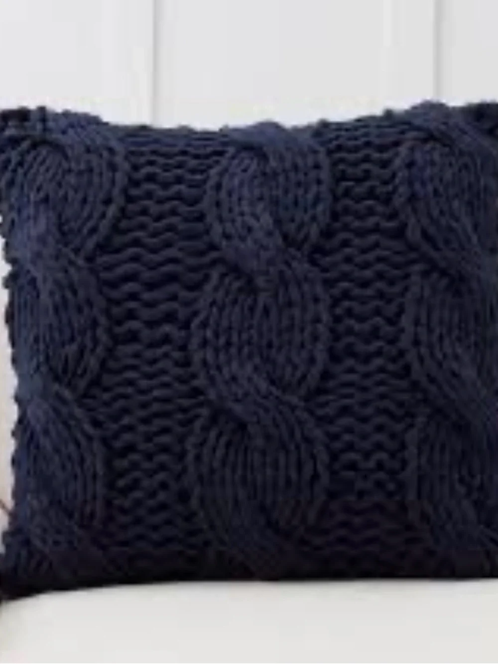 Pottery Hand-Knit Cable Throw Pillow in Navy